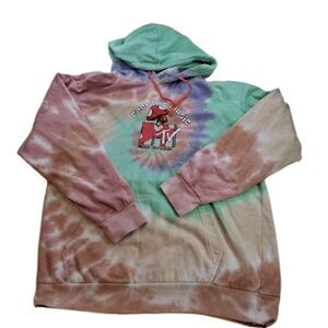 MTV Hoodie Adult Large Pink Green Tie Dye FEEL THE MUSIC MTV Mushrooms